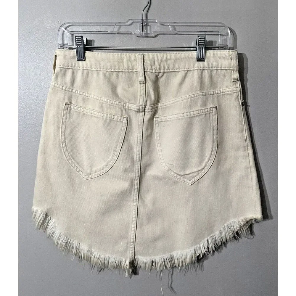 Free People We The Free Fringe‎ Scoop Hem Denim Mini Skirt Size 28 Cream